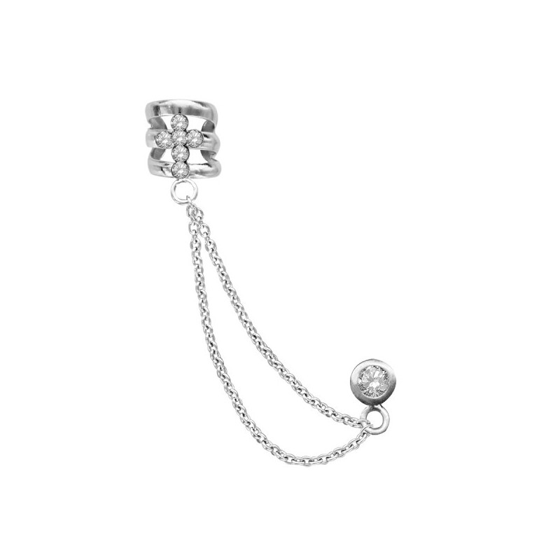CHAINE D'OREILLE ARGENT RHODIE DOUBLE CHAINETTE