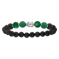 BRACELET ARGENT EXTENSIBLE PIERRE DE LAVE ET BOULES QUARTZ