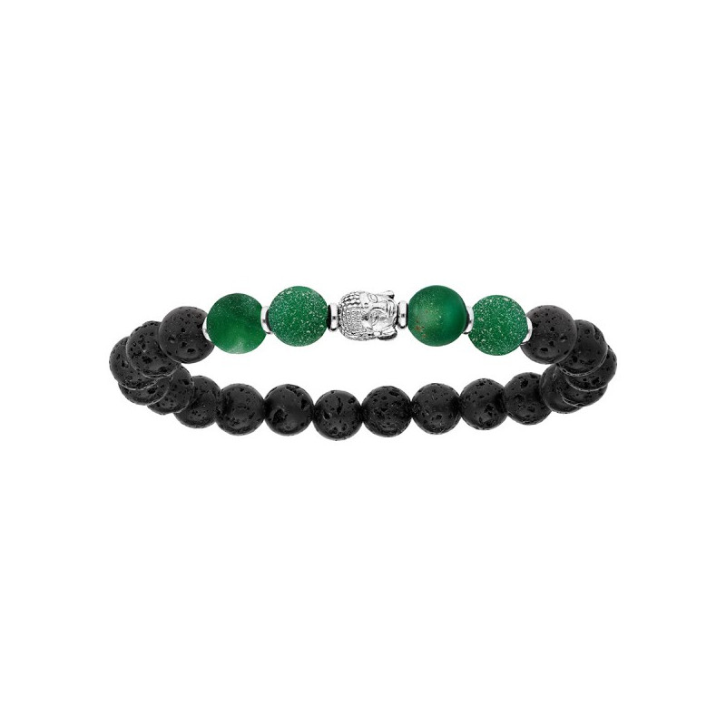 BRACELET ARGENT EXTENSIBLE PIERRE DE LAVE ET BOULES QUARTZ