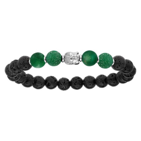 BRACELET ARGENT EXTENSIBLE PIERRE DE LAVE ET BOULES QUARTZ