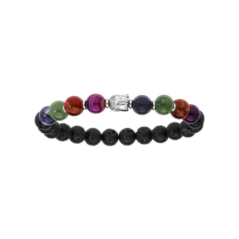 BRACELET ARGENT EXTENSIBLE PIERRE DE LAVE ET BOULES QUARTZ