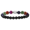 BRACELET ARGENT EXTENSIBLE PIERRE DE LAVE ET BOULES QUARTZ