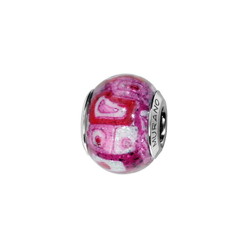 CHARMS COULISSANT ARGENT RHODIE MURANO VERITABLE ROSE