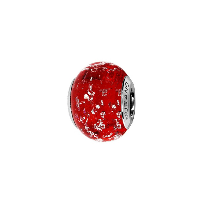 CHARMS COULISSANT ARGENT RHODIE MURANO VERITABLE ROUGE