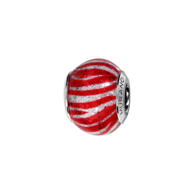 CHARMS COULISSANT ARGENT RHODIE MURANO VERITABLE ROUGE