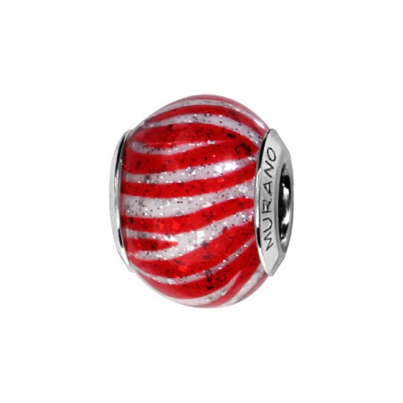 CHARMS COULISSANT ARGENT RHODIE MURANO VERITABLE ROUGE
