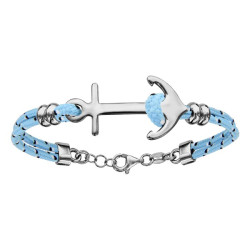 BRACELET ARGENT RHODIE CORDE & ANCRE MARINE