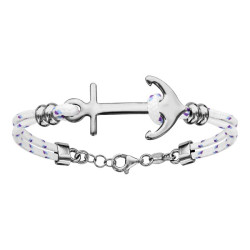 BRACELET ARGENT RHODIE CORDE & ANCRE MARINE