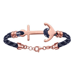 BRACELET ARGENT RHODIE CORDE & ANCRE MARINE