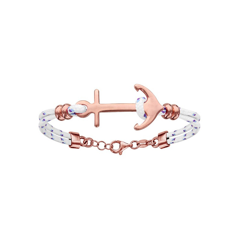 BRACELET ARGENT RHODIE CORDE & ANCRE MARINE