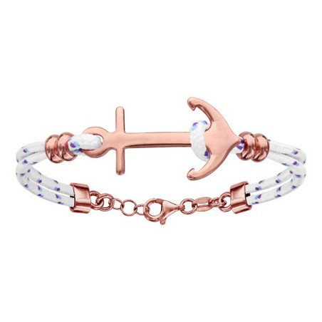 BRACELET ARGENT RHODIE CORDE & ANCRE MARINE