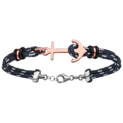 BRACELET ARGENT RHODIE CORDE & ANCRE MARINE