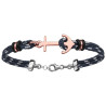 BRACELET ARGENT RHODIE CORDE & ANCRE MARINE