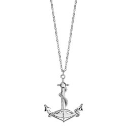 COLLIER ARGENT RHODIE PENDENTIF ANCRE MARINE