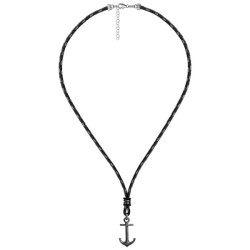 COLLIER ARGENT RHODIE CORDE NOIRE ET GRISE ANCRE NOIRE