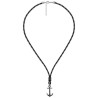COLLIER ARGENT RHODIE CORDE NOIRE ET GRISE ANCRE NOIRE
