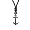 COLLIER ARGENT RHODIE CORDE NOIRE ET GRISE ANCRE NOIRE