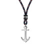 COLLIER ARGENT RHODIE CORDE NOIRE ET GRISE ANCRE NOIRE