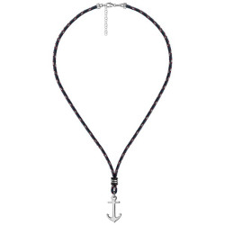 COLLIER ARGENT RHODIE CORDE NOIRE ET GRISE ANCRE NOIRE