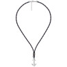 COLLIER ARGENT RHODIE CORDE NOIRE ET GRISE ANCRE NOIRE