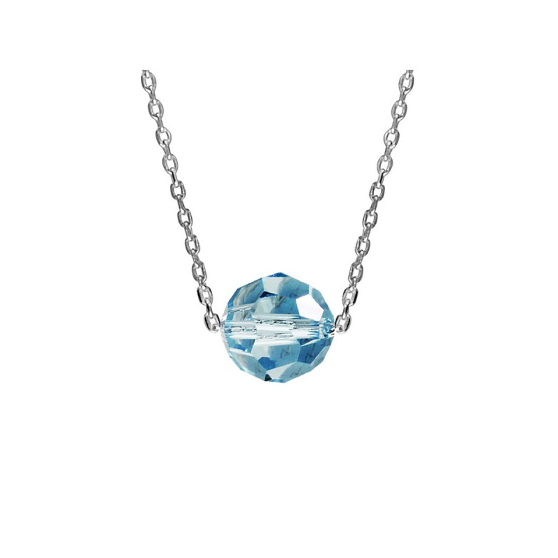 COLLIER ARGENT RHODIE BOULE CRISTAL BLEU CIEL