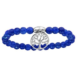 BRACELET ARGENT RHODIE EXTENSIBLE AVEC AGATES ET ARBRE DE VIE