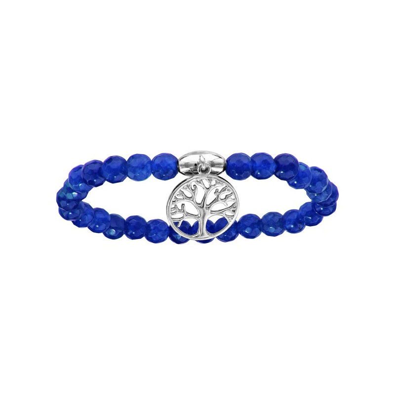 BRACELET ARGENT RHODIE EXTENSIBLE AVEC AGATES ET ARBRE DE VIE