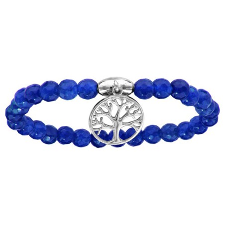 BRACELET ARGENT RHODIE EXTENSIBLE AVEC AGATES ET ARBRE DE VIE