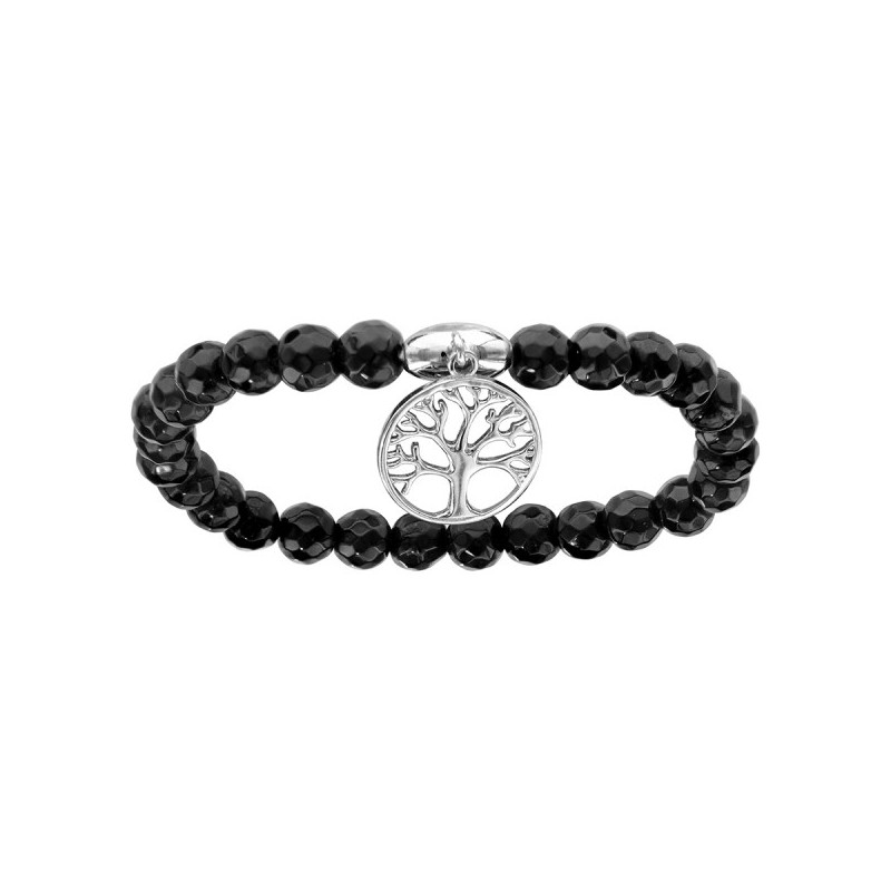 BRACELET ARGENT RHODIE EXTENSIBLE AVEC AGATES ET ARBRE DE VIE