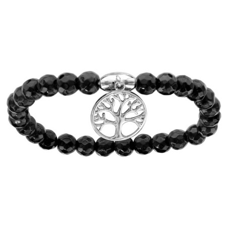 BRACELET ARGENT RHODIE EXTENSIBLE AVEC AGATES ET ARBRE DE VIE