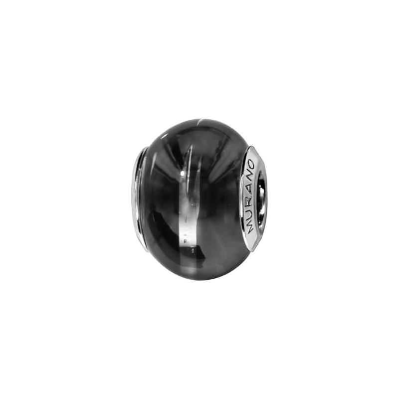CHARMS COULISSANT ARGENT RHODIE MURANO NOIR