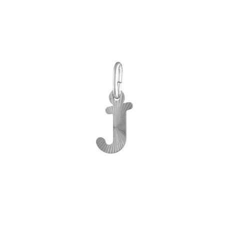 PENDENTIF ARGENT RHODIE INITIALE "J" STRIÉE