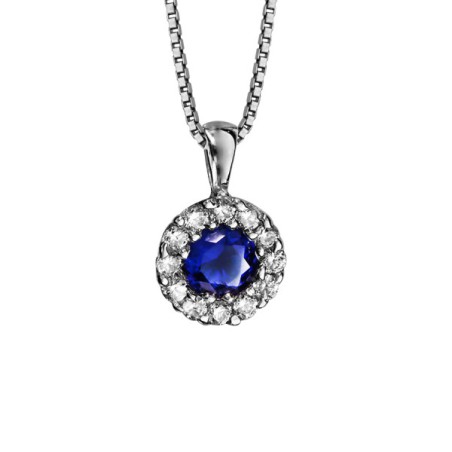 COLLIER ARGENT RHODIE PENDENTIF OXYDE BLEU ET BLANCS