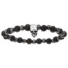 BRACELET ACIER EXTENSIBLE BOIS NOIR ET PIERRE DE LAVE AVEC TETE DE MORT