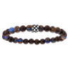 BRACELET ACIER EXTENSIBLE BOIS NOIR ET PIERRE DE LAVE AVEC TETE DE MORT