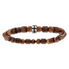 BRACELET ACIER EXTENSIBLE BOIS NOIR ET PIERRE DE LAVE AVEC TETE DE MORT