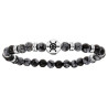 BRACELET ACIER EXTENSIBLE BOIS NOIR ET PIERRE DE LAVE AVEC TETE DE MORT