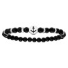 BRACELET ACIER EXTENSIBLE BOIS NOIR ET PIERRE DE LAVE AVEC TETE DE MORT