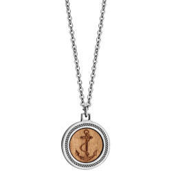 COLLIER ACIER PENDENTIF ET BOIS MOTIF ANCRE MARINE