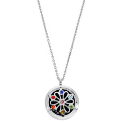 COLLIER SENTEUR ACIER FLEUR DE VIE 7 CHAKRAS