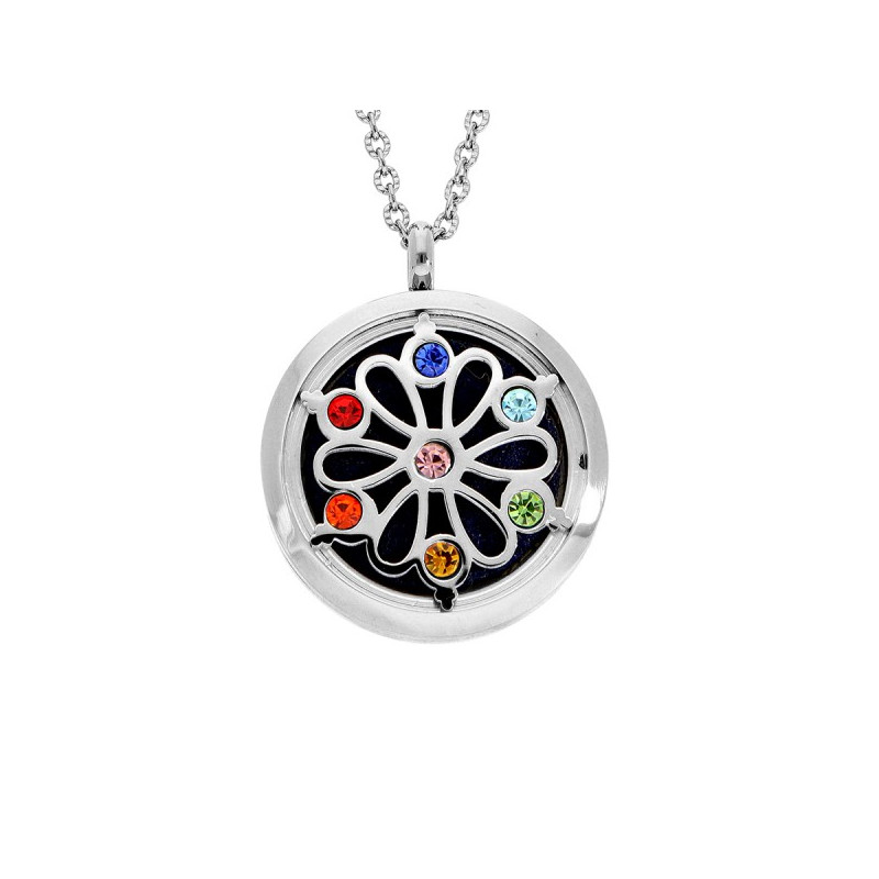 COLLIER SENTEUR ACIER FLEUR DE VIE 7 CHAKRAS