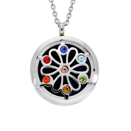 COLLIER SENTEUR ACIER FLEUR DE VIE 7 CHAKRAS