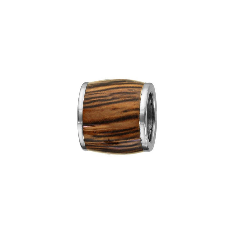 CHARMS ACIER FORME TONNEAU MARRON FONCE IMITATION BOIS