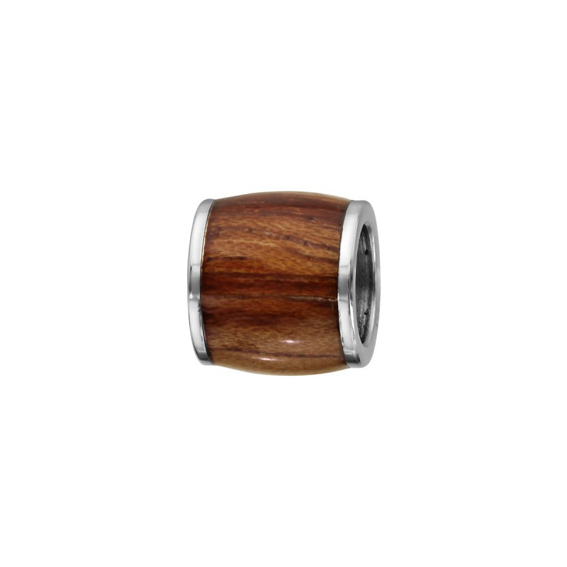 CHARMS ACIER FORME TONNEAU MARRON FONCE IMITATION BOIS