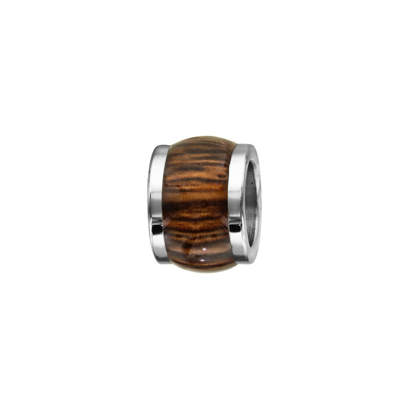 CHARMS ACIER FORME TONNEAU MARRON FONCE IMITATION BOIS