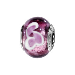 CHARMS COULISSANT ARGENT RHODIE MURANO VIOLET AVEC FLEUR