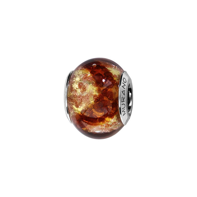 CHARMS COULISSANT ARGENT RHODIE MURANO AVEC ECLATS DORES