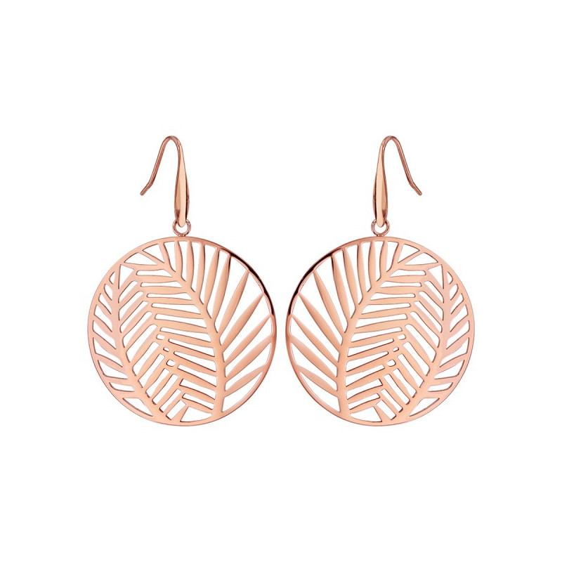 BOUCLES D'OREILLE ACIER ET PVD ROSE FEUILLAGE