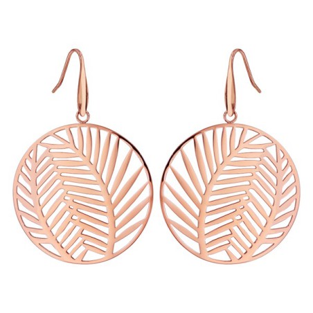 BOUCLES D'OREILLE ACIER ET PVD ROSE FEUILLAGE