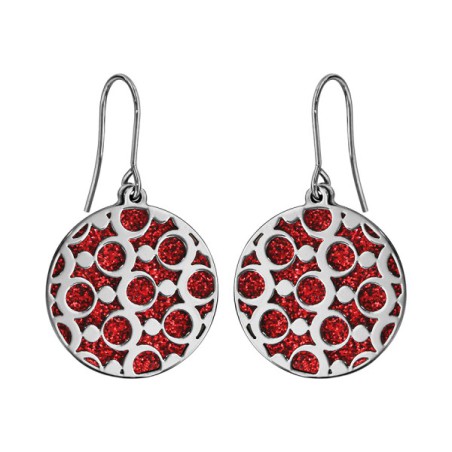 BOUCLES D'OREILLE ACIER MOTIFS RONDS GLITTER ROUGE
